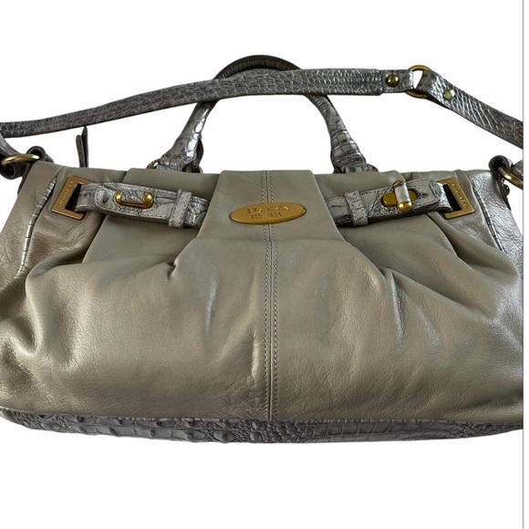 NWT Vintage Brahmin Top Handle Satchel in Cream and Gold Croc Detail - Picture 2 of 14